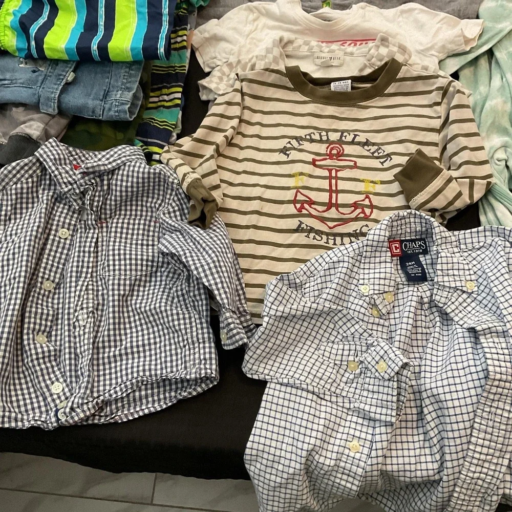 Mixed Brands 23pc Clothes Lot Boys 2T/24M Multicolor Disney Camo Swim Overalls